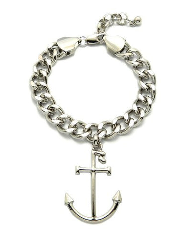 Plain R Navy Anchor 10mm 7.25" + Extension Link Chain Celebrity Fan Bracelet - Silver-Tone