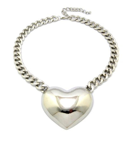 Rounded Heart Pendant 12mm 16" Link Chain Necklace in Silver-Tone