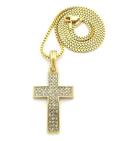 3 Row Rhinestone Cross Pendant Necklace
