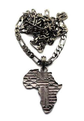 African Tribal Imprint Africa Pendant with Figaro Chain Necklace