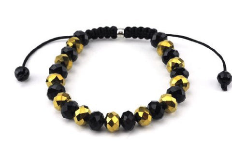 Black/Gold Tone Faceted Faux Crystal Stone Adjustable Bracelet RA34