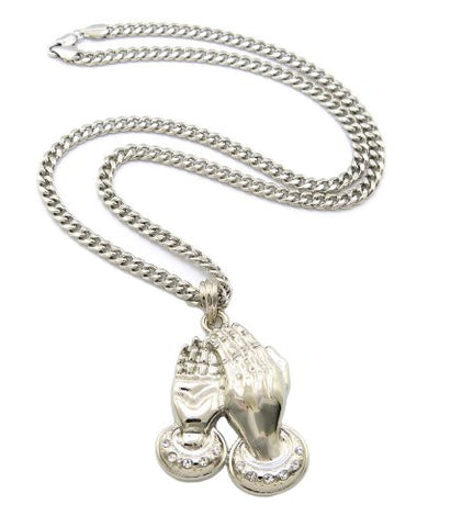 Clapping Hands Pendant Cuban Link Chain Necklace