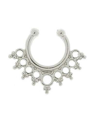 Hollow Circular Pattern Non-Pierced Septum Hanger Nose Hoop Ring in Silver-Tone