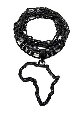 Paved Micro Africa Mirror Pendant with 5mm 24" Figaro Chain Necklace - Jet-Tone