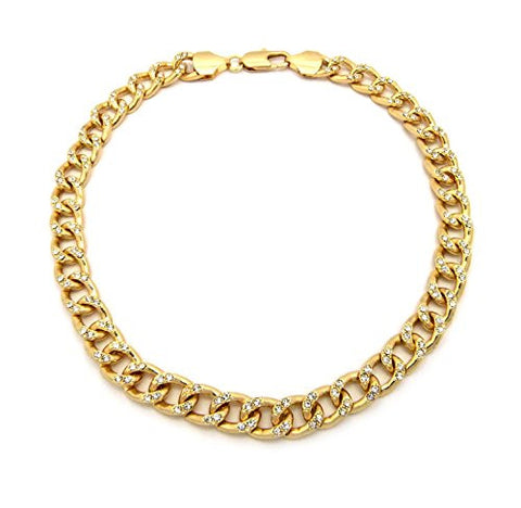 Rhinestone Stud 10mm 18" Pave Link Chain Fashion Necklace in Gold-Tone