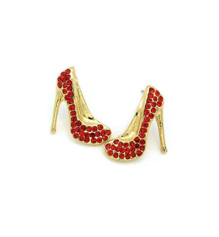 Gold/Red Tone Rhinestone High Heel Fashion Charm Stud Earrings RE1096GDRED
