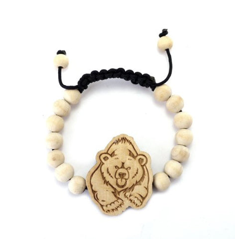 Running Bear Wood Pendant Wooden Bead Chain Bracelet in Natural-Tone WB25NL
