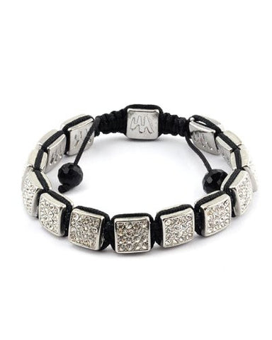 Iced Out Square Charm Adjustable Shamballa Bracelet - Silver Tone XHB51R