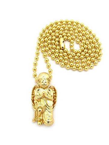 Kneeling Prayer Angel Micro Pendant 27" Ball Chain Necklace in Gold-Tone MMP59G