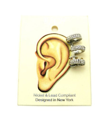 Pave 3 Ring Magnetic Ear Cuff in Silver-Tone