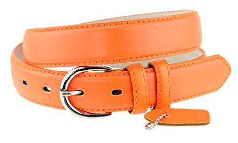 Nyfashion101 Women's Basic Leather Dressy Belt w/ Round Buckle H001-Bright Orange-S