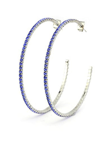 Blue Swarovski Elements 55mm Flex Hoop Earrings in Silver-Tone MADE IN KOREA IKE1002RB
