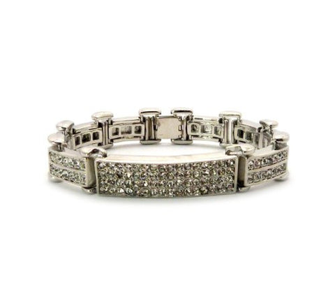 Rhinestone ID Chain Bracelet with Metal Clasp