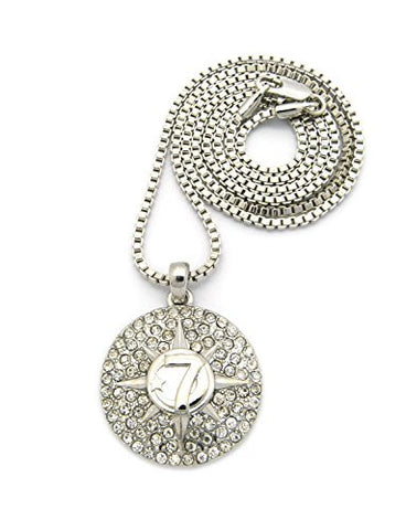 Iced Out 5 Percenters Medallion Pendant 24" Box Chain Necklace in Silver-Tone XMP33RBX