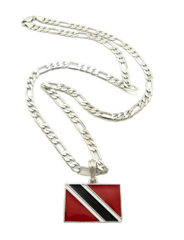 Trinidad and Tobago Flag Pendant with 5mm 24" Figaro Chain Necklace - Silver-Tone
