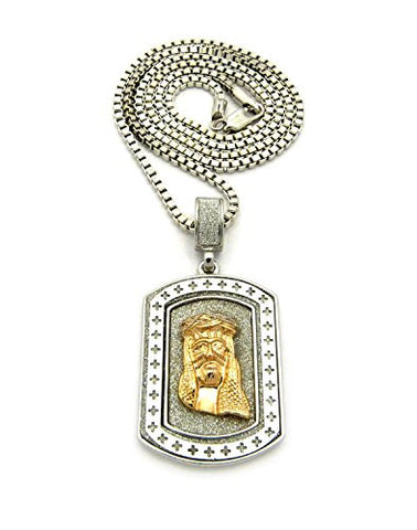 Jesus Two-Tone Dog Tag Pendant 2.5mm 24" Box Chain Necklace