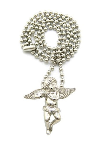 Very Rare Trendy Mini Micro Angel Pendant w/3mm 27" Ball Chain Necklace Silver Color MMP1R