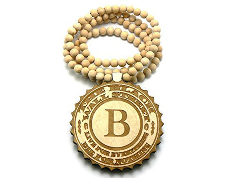 Black Wall Street Hip Hop Wood Pendant 36" Wooden Bead Chain Necklace in Natural-Tone