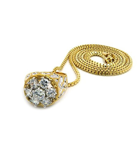 Bling Cubic Zirconia Ring Necklace with 2mm 30" Box Chain Necklace