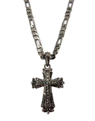 Hematite Tone Classic Cross Pendant w/ 24" Figaro Chain Necklace MSP203HE