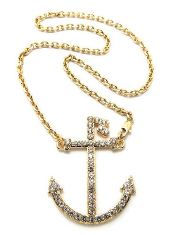 Celebrity Style Pave Anchor Pendant Chain Necklace