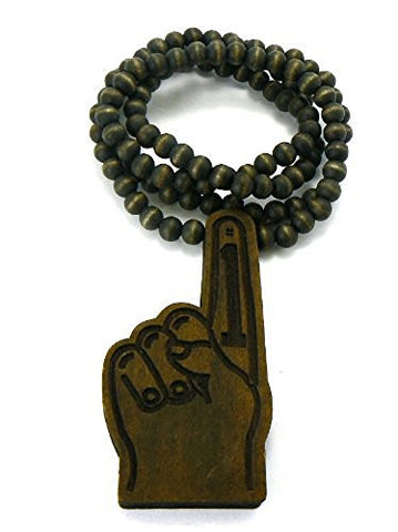 #1 Hand Sign Wood Necklace