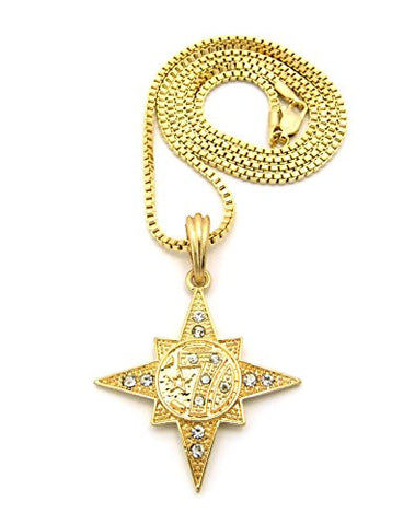 Stone Studded 5 Percenter Star Pendant with 24" Box Chain Necklace in Gold-Tone XSP410GBX