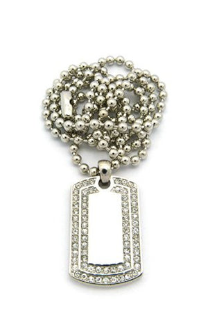 2 Row Rhinestone Dog Tag Pendant w/ 3mm 27" Ball Chain