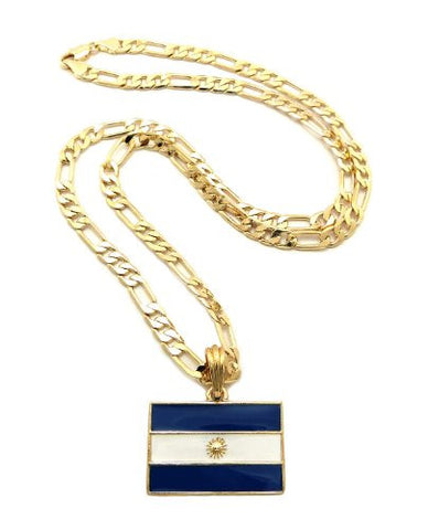 Argentina Flag Pendant Figaro Chain Necklace