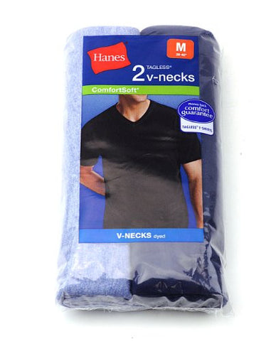 Hanes Men's 100% Cotton 2 Pack Comfortable Tagless V-Necks-Blue/Navy-XL