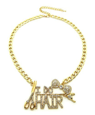 Gold/Clear Tone I DO HAIR Rhinestone Fashion Charm 7mm 18" Link Chain Necklace