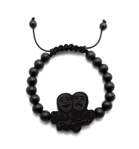 Play Now Cry Later Wood Pendant Wooden Bead Chain Bracelet in Black-Tone WB36BK