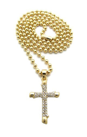 Pave Solid Edged Cross Pendant Necklace