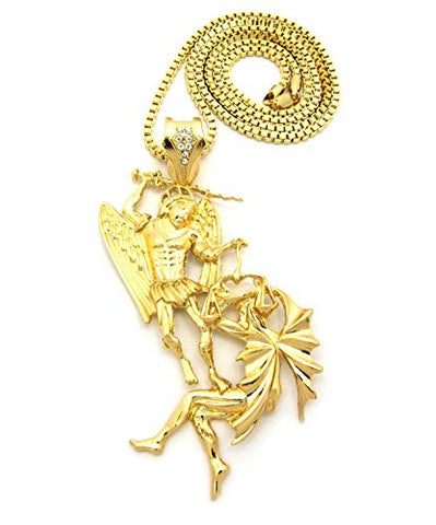Battle of the Angels St. Michael the Archangel Pendant 3mm 30" Box Chain in Gold-Tone