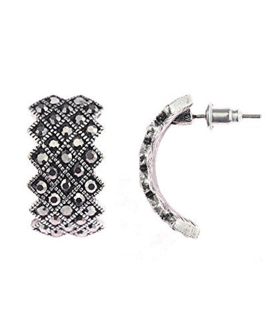 Women's Hematite-Tone Rhinestone Studded Chevron Edge Stud Earrings
