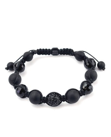 Round & Faceted Bead w/ Rhinestone Ball Shamballa Bracelet - Black XHB48BK