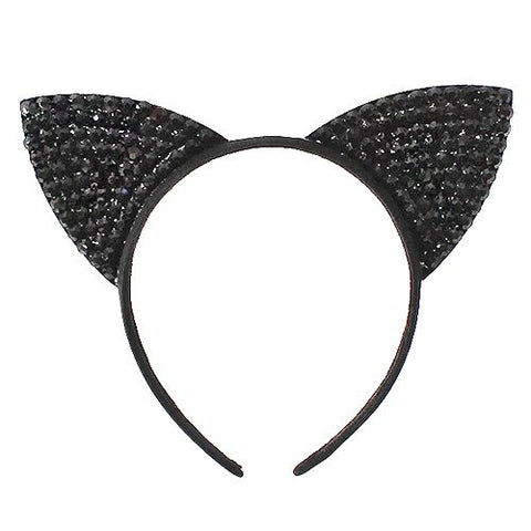 Jet Black Rhinestone Stud Cat Ear Costume Party Cosplay Headband