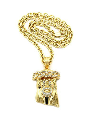 Pave Crown of Thorns Jesus Pendant 4mm 18" Link Chain Necklace for Women - Gold-Tone