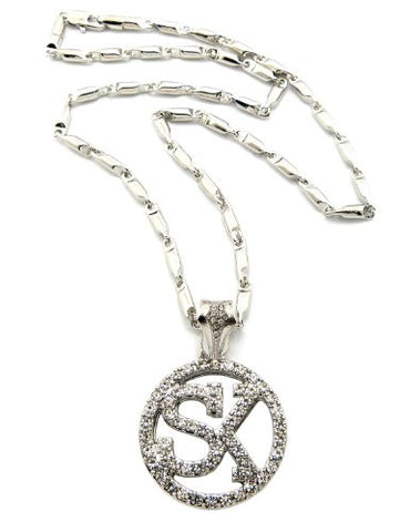 Iced Out Street King SK Micro Pendant 4mm 24" Bullet Chain Necklace in Silver-Tone