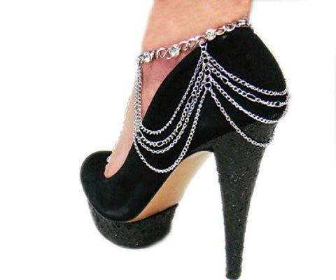 Stunning Multi Style Chain Silver Tone Adjustable Anklet Heel Chain IHN1008R