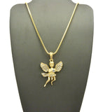 Stone Stud Dancing Flying Angel Pendant w/ Chain Necklace