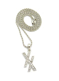 Stone Stud Double X Pendant w/ 2mm 24" Rope Chain Necklace