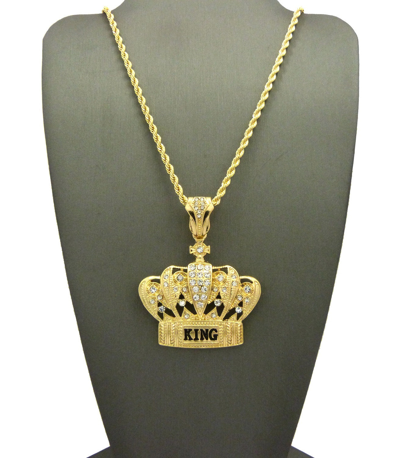 韓国発【Hei】crown pendant necklace / 追跡送 Stone Stud King's Crown Pendant with Chain Necklace
