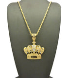 Stone Stud King's Crown Pendant with Chain Necklace