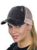 Ponyflo Ponytail Messy High Bun Distressed Adjustable Trucker Baseball Cap