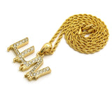 Stone Stud LUV Drip Effect Micro Pendant with Rope Chain Necklace