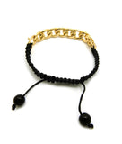 Hip Hop Rapper's Style 10mm Iced Out Cuban Link Chain Black Cord Adjustable Knotted Bracelet