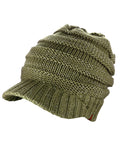 D&Y Versatile Ponyflo Messy High Bun Ponytail Metallic Thread Visor Beanie Cap