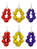Women's Wooden Ball Bead Hoop Dangle Pierced Earrings Set