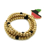 Pan Africa Continent Pendant with 6mm 30" CCB Bead Necklace, Gold-Tone/Pan Africa